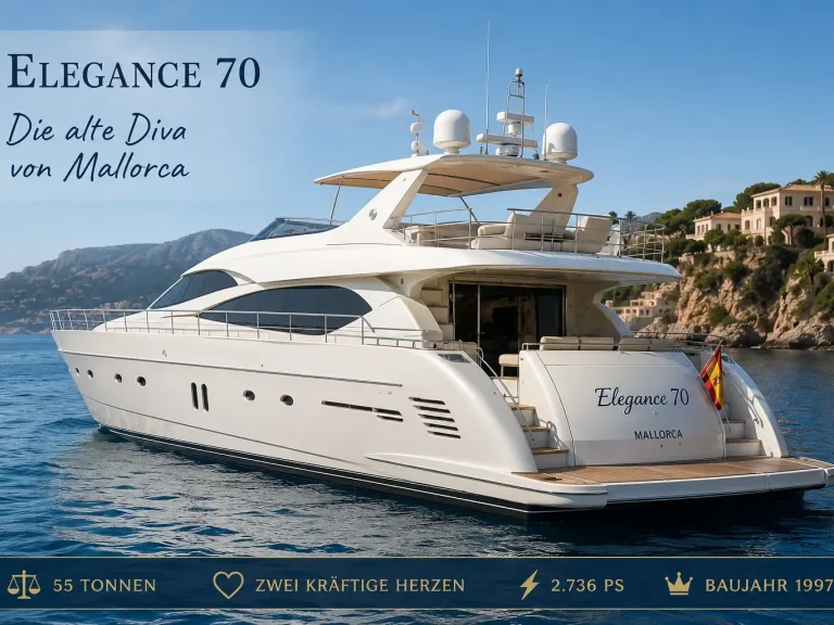 Elegance 70 Motoryacht auf Mallorca – Beispiel für einen Verkaufstext mit Geschichte Elegance 70 auf Mallorca – Beispiel für einen individuellen Verkaufstext für Yachten